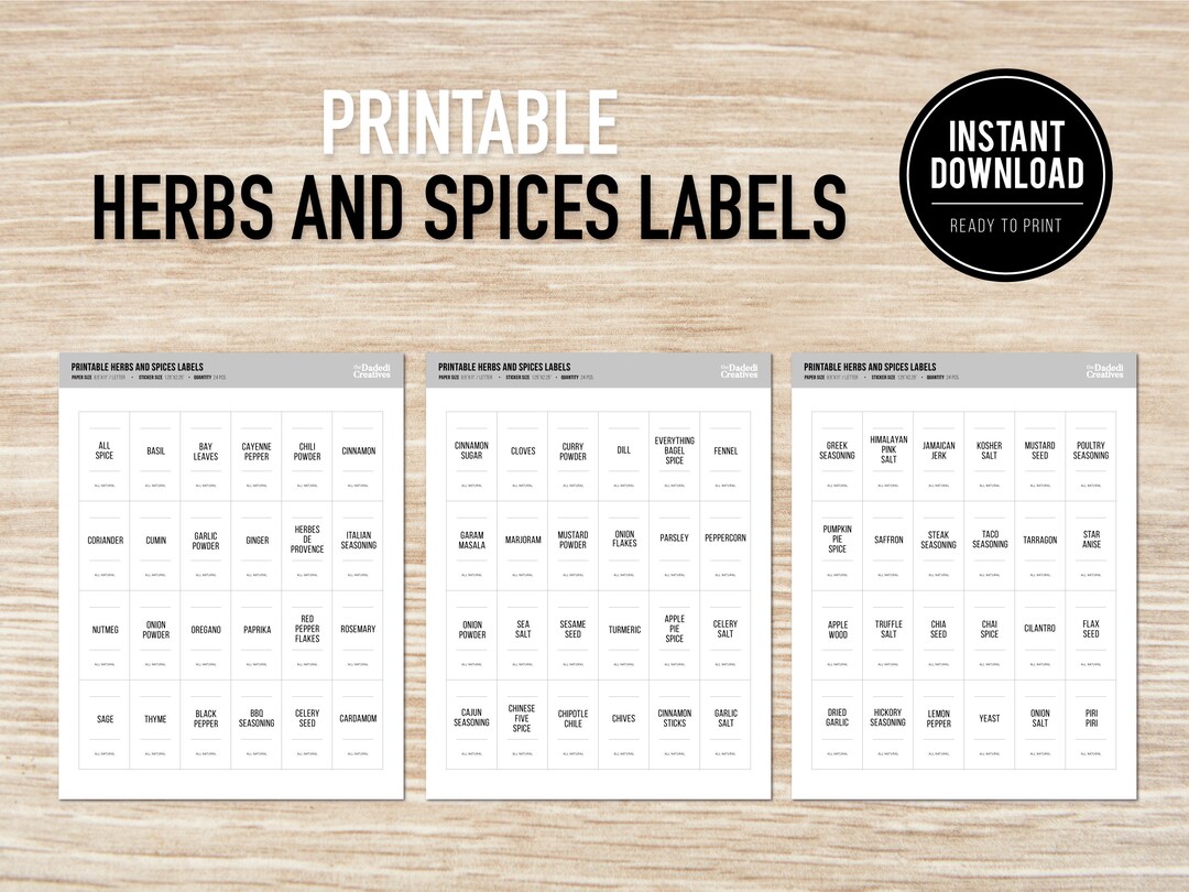 Printable Herbs and Spice Labels Modern Spice Labels Printable Spice ...
