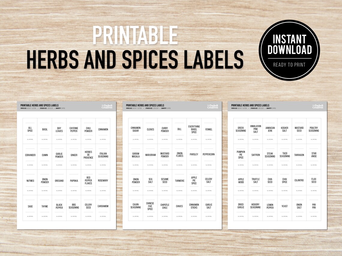Printable Herbs and Spice Labels Modern Spice Labels Printable Spice ...