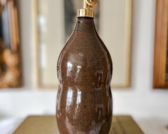 PRE-ORDER - Handmade Ceramic Cruet – Brown Olive Glaze, Gold Spout Oil Dispenser