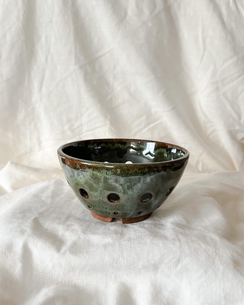 Wheel Thrown Green Ceramic Pottery Berry Bowl Colander - Etsy