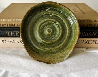 Handmade Mossy Forest Green Wheel Thrown Ceramic Spoon Rest