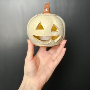 Ceramic Jack-o-lantern - Halloween pottery pumpkin tea light luminary