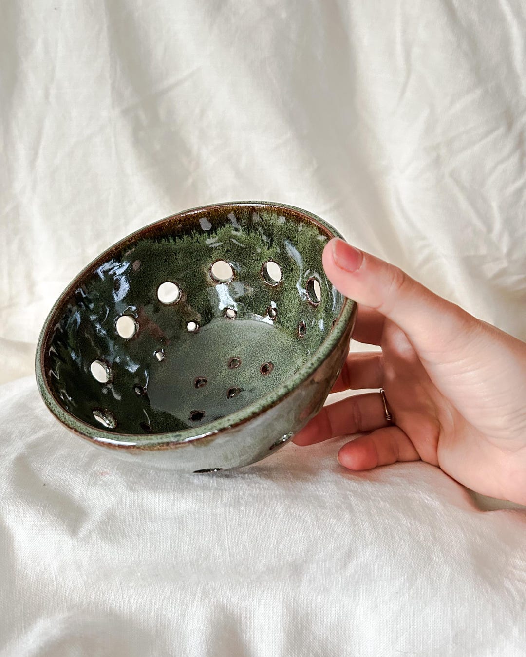 Wheel Thrown Green Ceramic Pottery Berry Bowl Colander - Etsy
