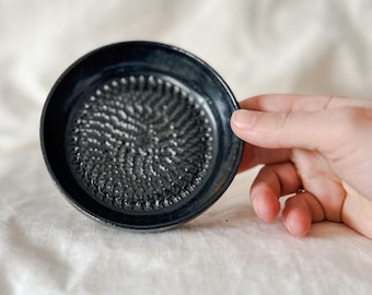 Black Wheel Thrown Ceramic Garlic Grater Plate Dish -  Kitchen Pottery