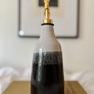 Handmade Black and White Ceramic Cruet - olive oil bottle dispenser with gold spout
