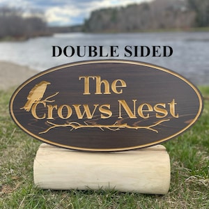 Custom DOUBLE SIDED Outdoor Sign | Oval | Engraved Wood Sign | White Cedar | Camp/Cabin/Cottage Sign | Personalized | Address | Family Gift