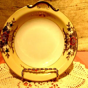1918 Noritake Hand painted Handled Round Dish, Gold gilded handles