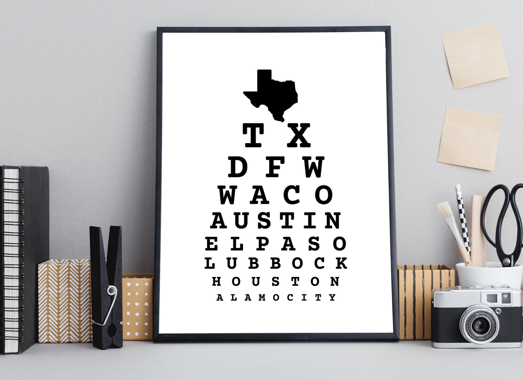Texas Eye Chart State Snellen Chart Hipster Print Optometry Gifts ...