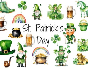 St. Patrick's Day Clip Art | St. Patty's Digital Download | Printable St. Patrick's Day Party | Irish Art | Watercolor Clip Art | Shamrock