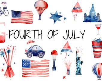 4th of July Clip Art | Independence Day Digital Download | Printable 4th of July Party | Memorial Day Clip Art | Watercolor Clip Art | USA