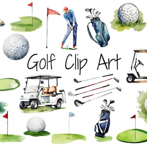 Golf-illustraties | Golf digitale download | Afdrukbare golffeest | Master Kunst | Aquarel illustraties | Golfbal | Golfkar kunst | PGA-decor