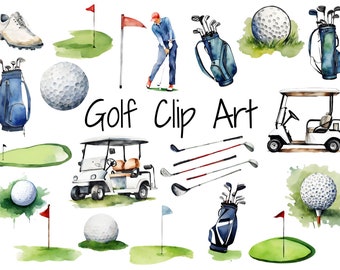Golf Clip Art | Golf Digital Download | Printable Golf Party | Master's Art | Watercolor Clip Art | Golfball | Golf Cart Art | PGA Decor