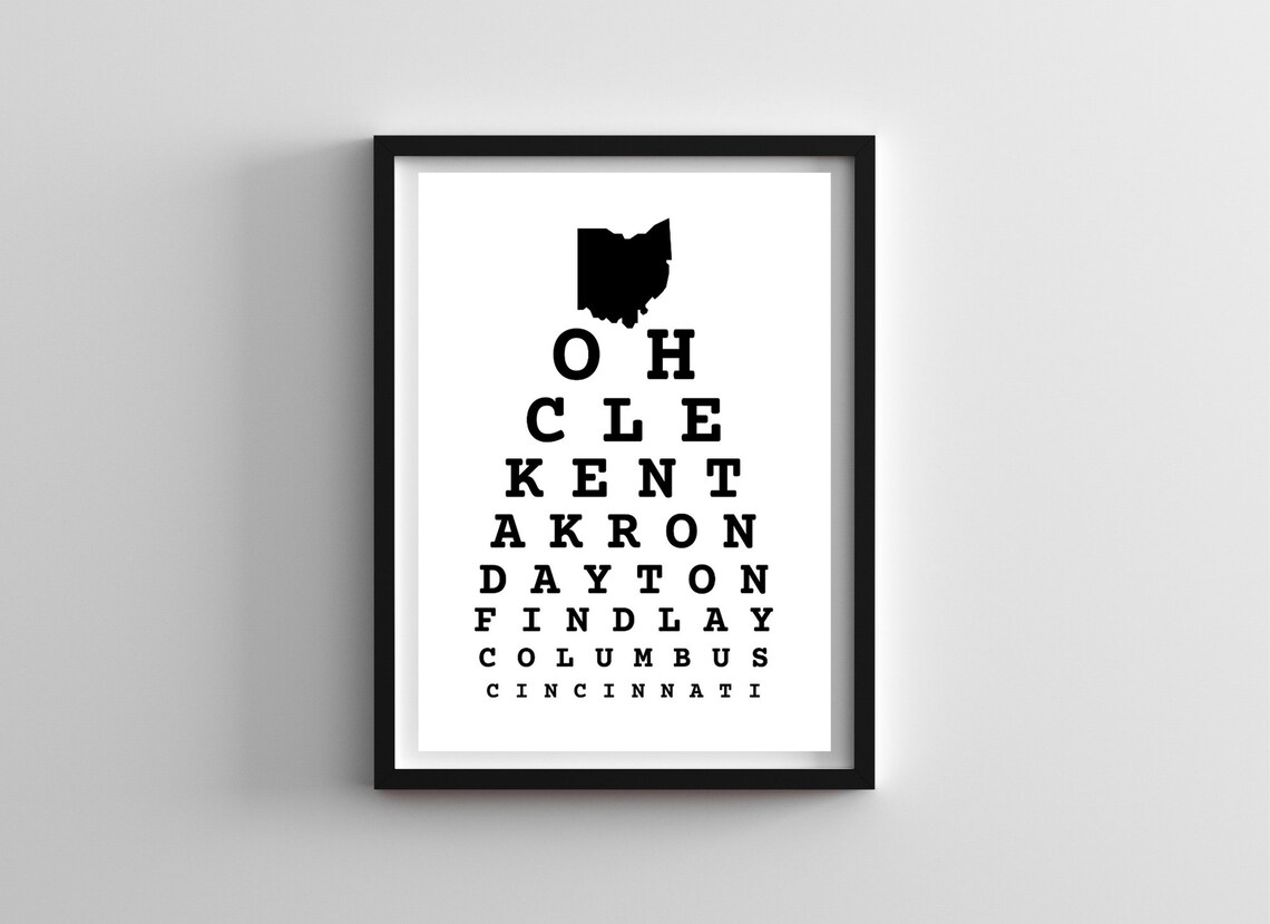 Ohio Eye Chart State Snellen Chart Hipster Print Etsy