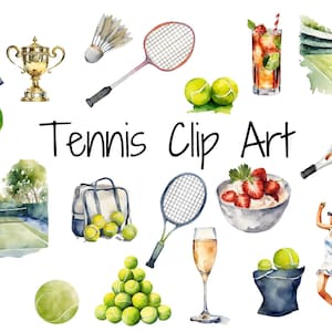 Tennis Clip-Art | Wimbledon | Tennis Digitaler Download | Druckbare Tennis Party | Aquarell Clip Art | Federball | Tennis Tournüre Kunst