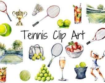 Tennis Clip Art | Wimbledon | Tennis Digital Download | Printable Tennis Party | Watercolor Clip Art | Badminton | Tennis Tournament Art