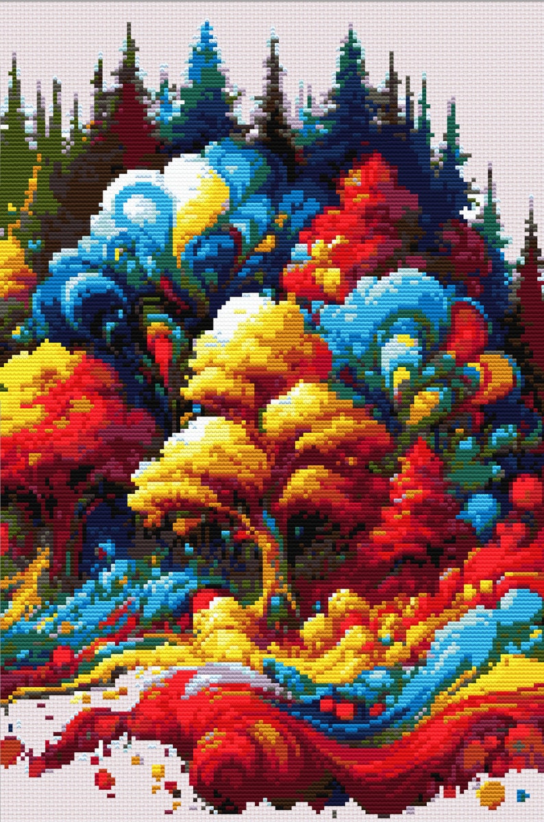 Vibrant Whimsical Forest Counted Cross Stitch Pattern, Colorful Tree ...