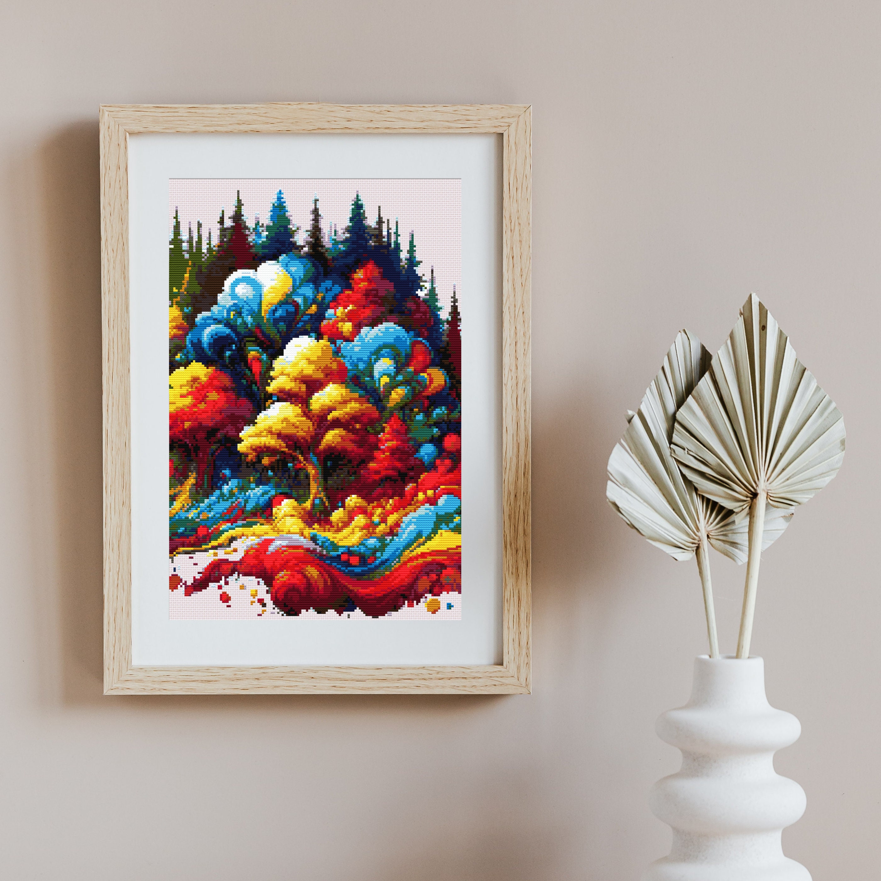 Vibrant Whimsical Forest Counted Cross Stitch Pattern, Colorful Tree ...