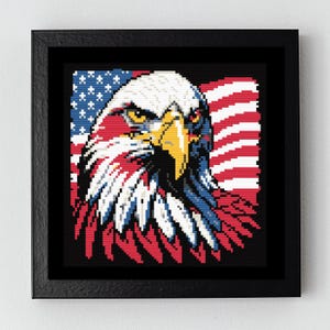 Weißkopfseeadler Kreuzstichmuster | Stickdatei Amerikanische Flagge | Sofort PDF Download für DIY Handarbeiten Basteln