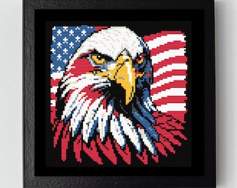 Patriotic Bald Eagle Cross Stitch Pattern | American Flag Embroidery Design | Instant PDF Download for DIY Needlework Craft