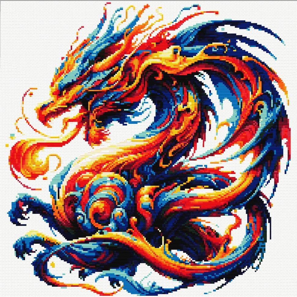 Mystical Fire Dragon Cross Stitch Pattern, Fantasy Creature Embroidery ...