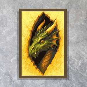 Green Dragon Cross Stitch Pattern – Fierce Fantasy Wall Art, 133x200 Stitches PDF – Pattern Keeper Compatible