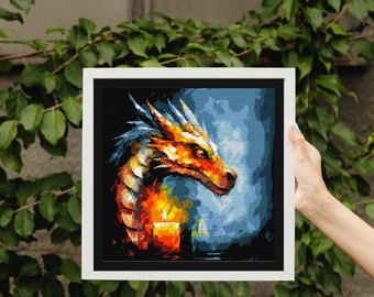Fiery Dragon Cross Stitch Pattern - Fantasy Creature Embroidery Design Download, Vibrant Modern pattern, Instant PDF Download