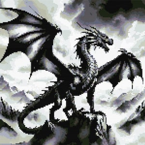 Black Dragon Cross Stitch Pattern: Gothic Fantasy Embroidery (Digital PDF)