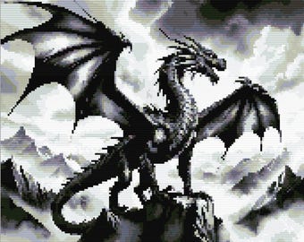 Black Dragon Cross Stitch Pattern: Gothic Fantasy Embroidery (Digital PDF)