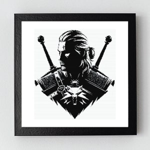Minimalist Fantasy The Witcher - Counted Cross Stitch Pattern - Instant Digital Download, Gerald of Rivia, fan art