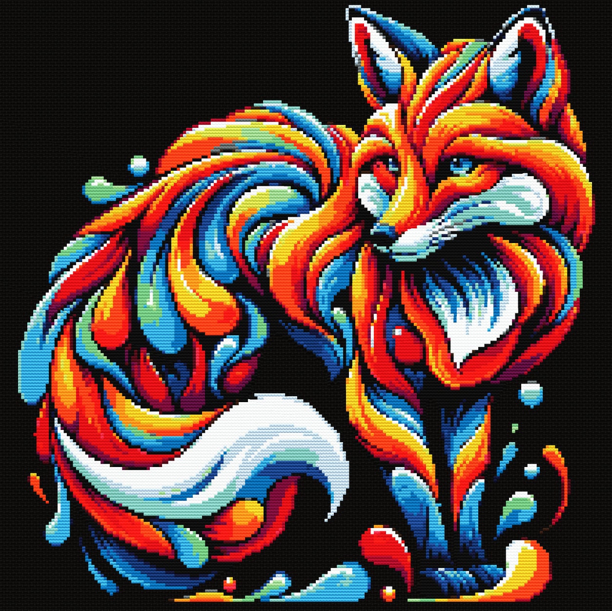 Colorful Abstract Fox Cross Stitch Pattern, Vibrant Rainbow Animal ...