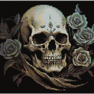 Cross stitch pattern -Skull & roses - Classic Halloween, spooky, dark cross stitch pattern