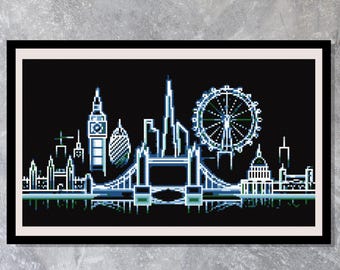 London Skyline Cross Stitch Pattern: Modern UK Landmarks (PDF)