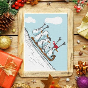 Embroidery pattern - Christmas Snowmen, holiday pattern, cross stitch PDF, instant download