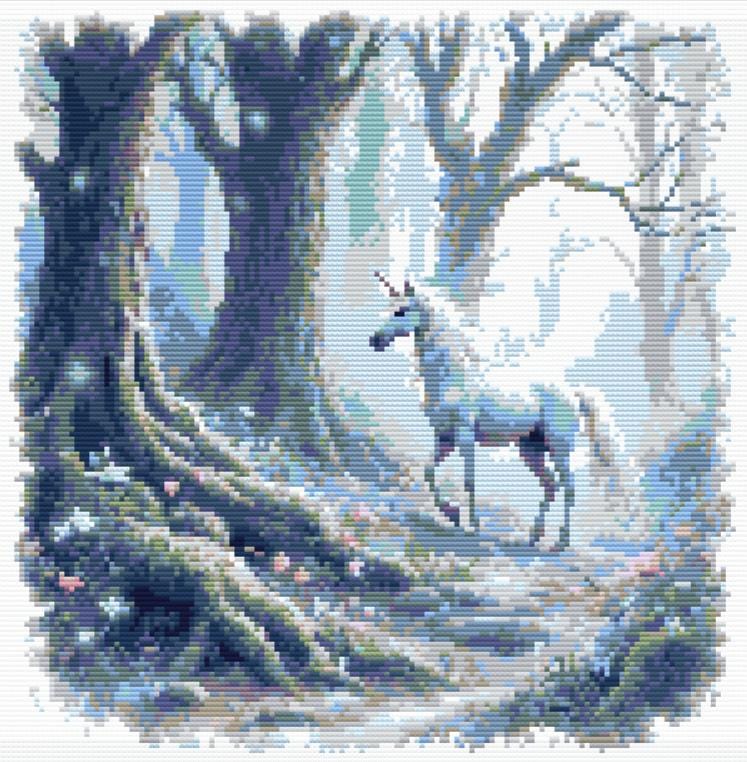 Unicorn in Enchanted Forest Cross Stitch Pattern – Fantasy PDF Design ...