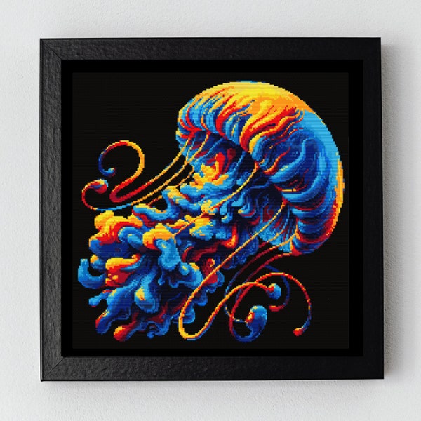 Hypnotic Jellyfish Cross Stitch Pattern, Swirling Colors Ocean Embroidery, Majestic Medusa Design, Fantasy Marine DIY Decor