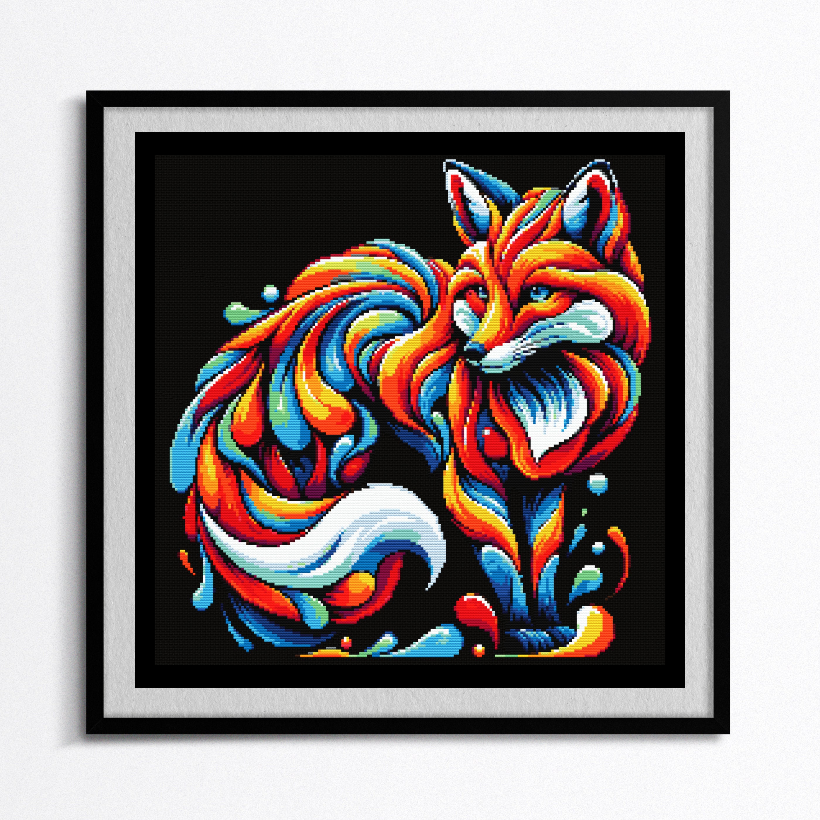 Colorful Abstract Fox Cross Stitch Pattern, Vibrant Rainbow Animal ...