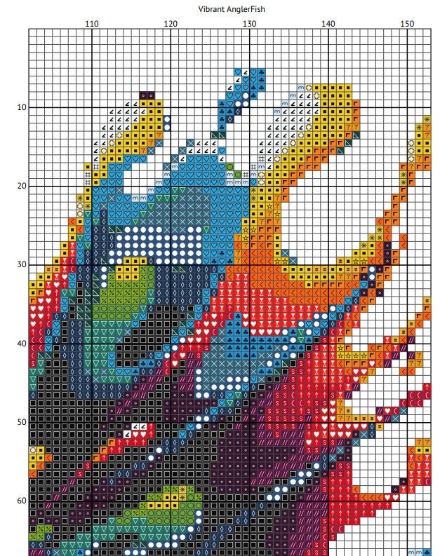 Electric Anglerfish Cross Stitch Pattern, Luminous Deep Sea Fish Design ...