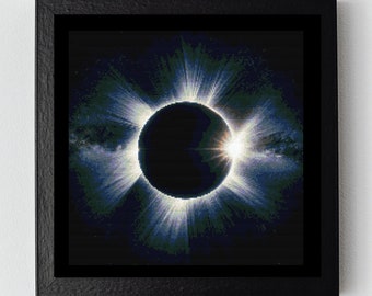Solar Eclipse Cross Stitch Pattern, Cosmic Embroidery Design, Celestial DIY Craft, Astronomy Needlework Art