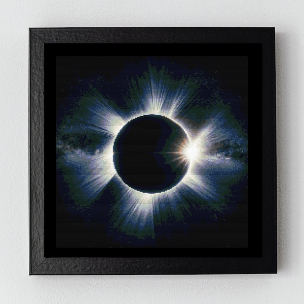 Solar Eclipse Cross Stitch Pattern, Cosmic Embroidery Design, Celestial DIY Craft, Astronomy Needlework Art