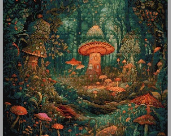 Magical Mushrooms Forest - Counted Cross Stitch Pattern - big pattern - instant download