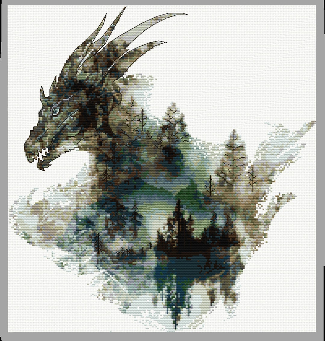 Majestic Skyrim Dragon Cross Stitch Pattern Fantasy Art Embroidery ...