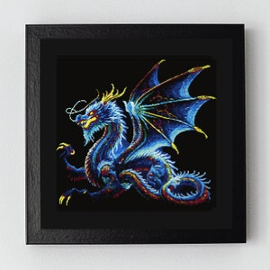 Neon Dragon Cross Stitch Pattern - Black Light Fantasy Dragon Embroidery Design - Mystical Creature Digital Download