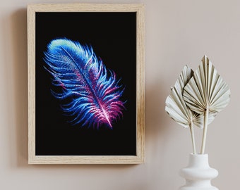 Black Light Fluorescent Feather Cross Stitch Pattern - Digital Download, Neon Glow Embroidery Design, Psychedelic Craft Project