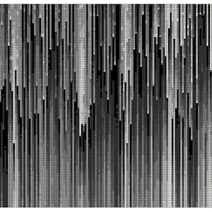 Puede incluir: Arte digital abstracto con un patrón pixelado en blanco y negro. El patrón está formado por líneas verticales de diferentes tonos de gris.