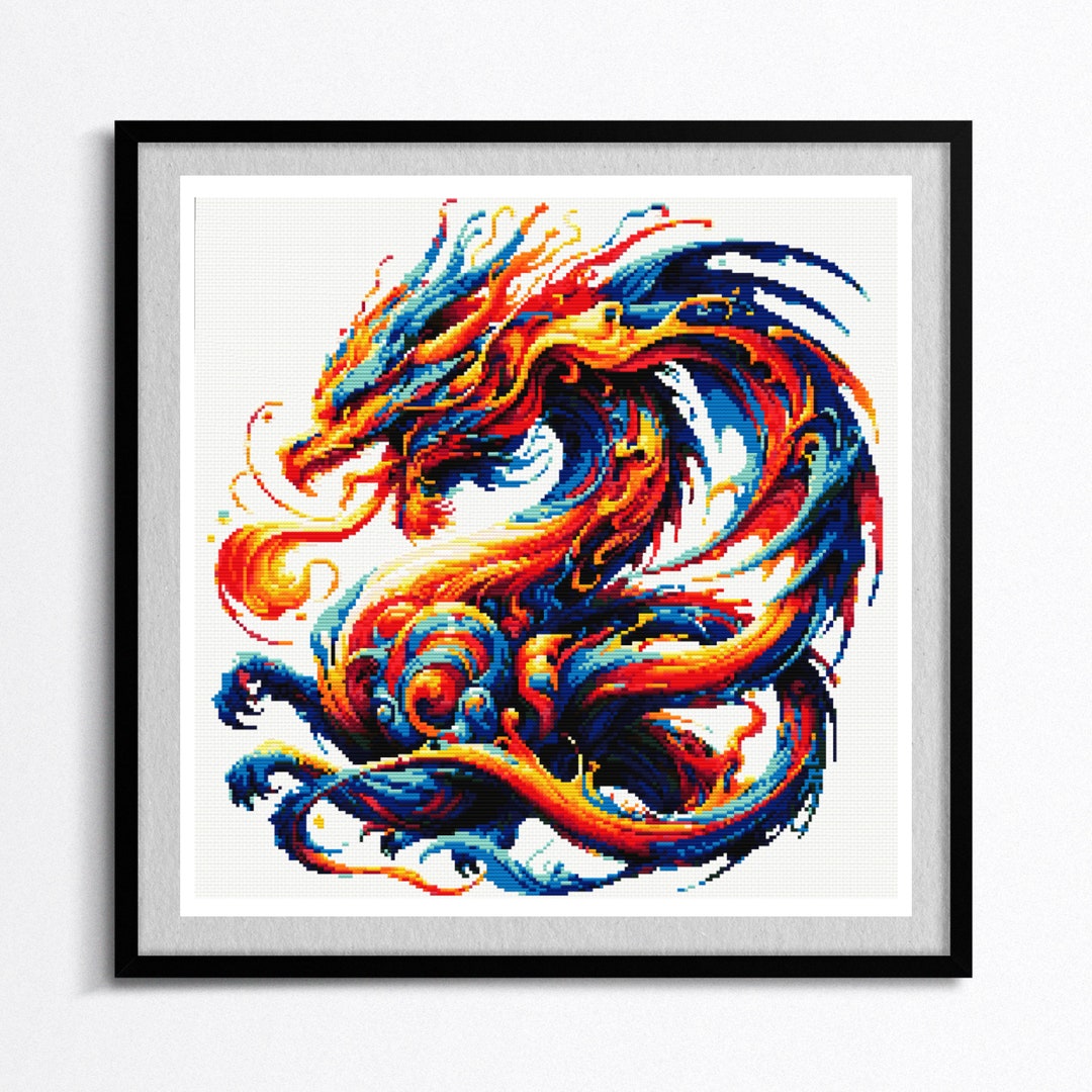 Mystical Fire Dragon Cross Stitch Pattern, Fantasy Creature Embroidery ...