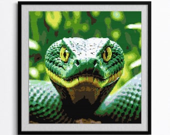 Realistic Green Snake Cross Stitch Pattern: Reptile Embroidery (PDF Download)