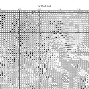 以下が含まれることがあります： 「ハードロック スカル」というテキストの上に、黒と白のピクセルアートのパターンで描かれた頭蓋骨。