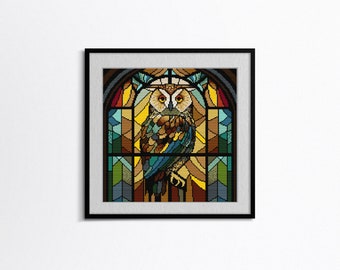 Stained Glass window - Majestic Owl - Cross Stitch pattern - Instant Download PDF