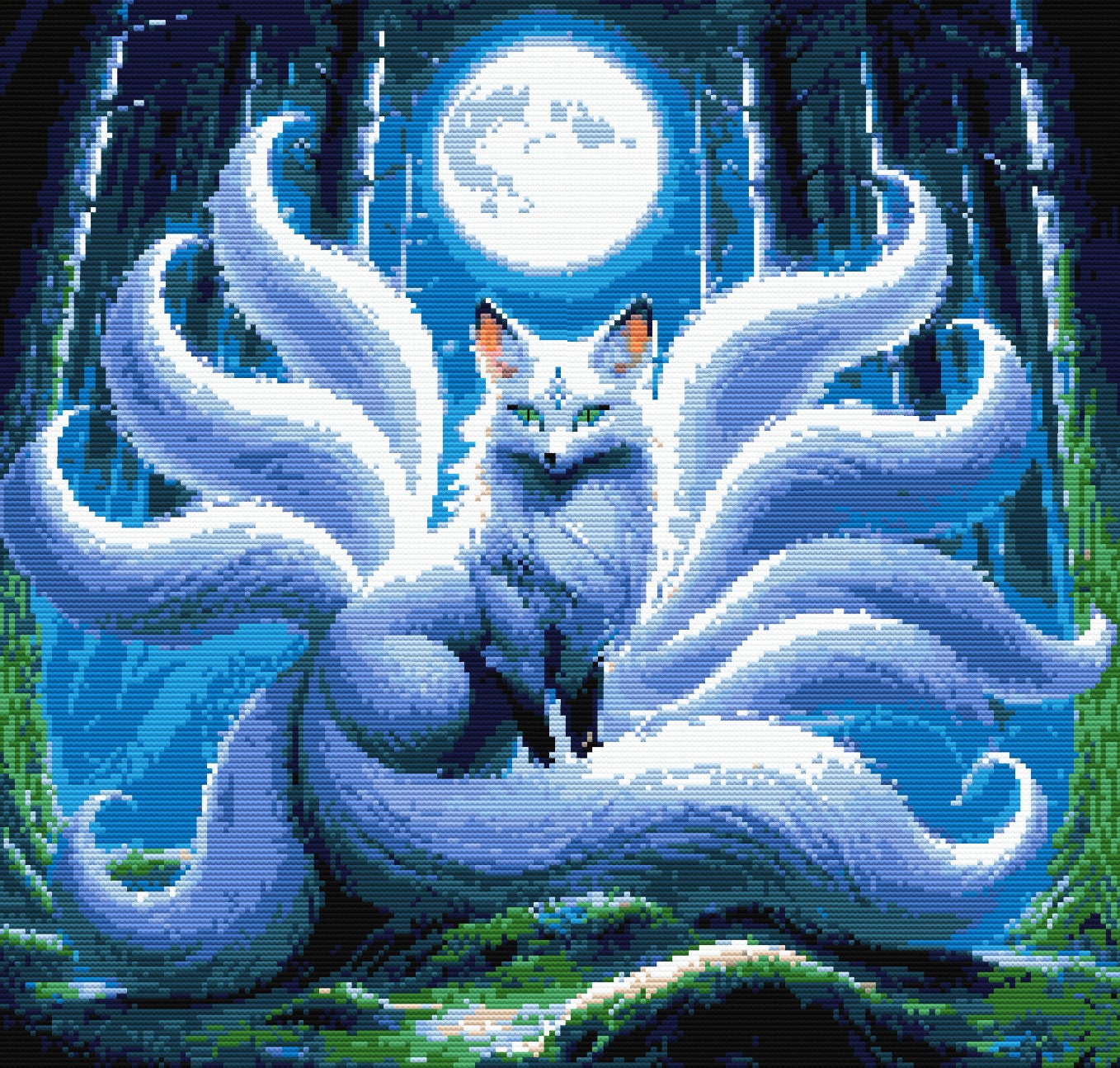 Enchanting Kumiho Cross Stitch Pattern - Mystical Nine-tailed Fox
