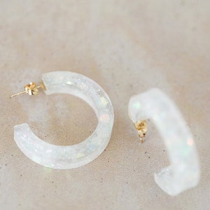 Hoop earrings - midsize hoops - clear - shiny - unique earrings - iridescent